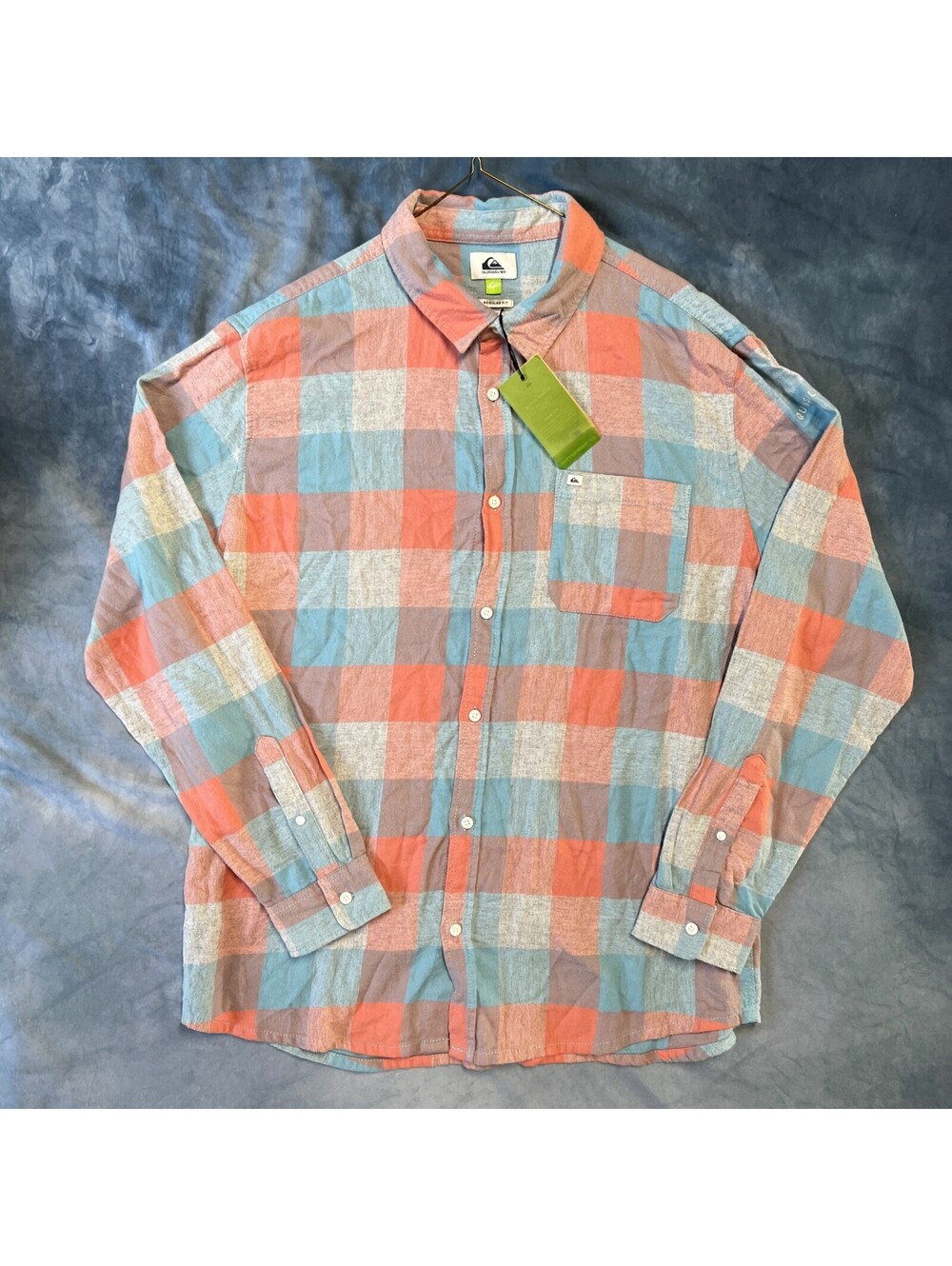 QUIKSILVER Men's Light Blue & Orange Plaid Flannel Shirt NEW S - 1222-2H